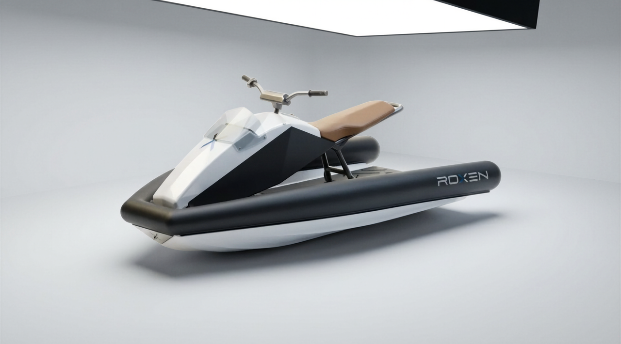 Modern jet ski on a gray background with 'ROXEN' branding.